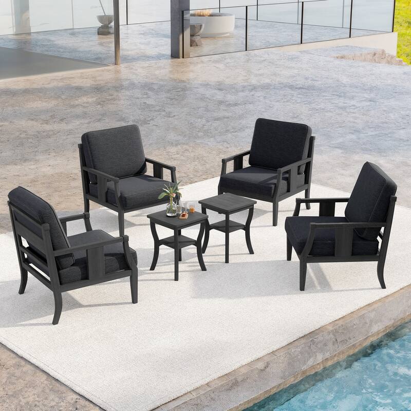 6-Piece Outdoor Teak Seating Set Armchair Patio Conversation Sets with 2 Tables, Cushion