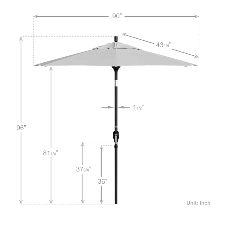 California Umbrella 7.5' Round Crank Lift Push Button Tilt Black Aluminum Patio Umbrella with Pacifica Pacific Blue Fabric
