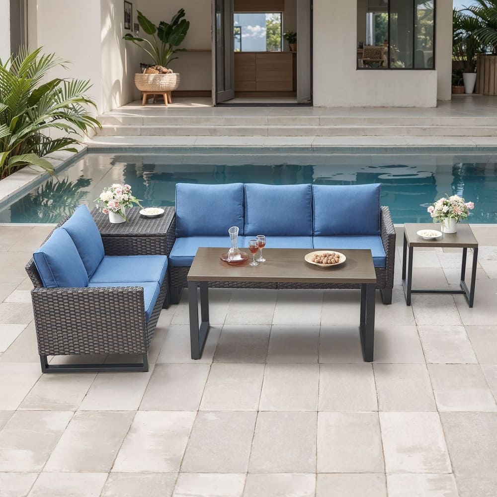 Gymojoy 5 Person All-Weather Wicker Outdoor Conversation Set Seating Group With Side Table And Storage Box