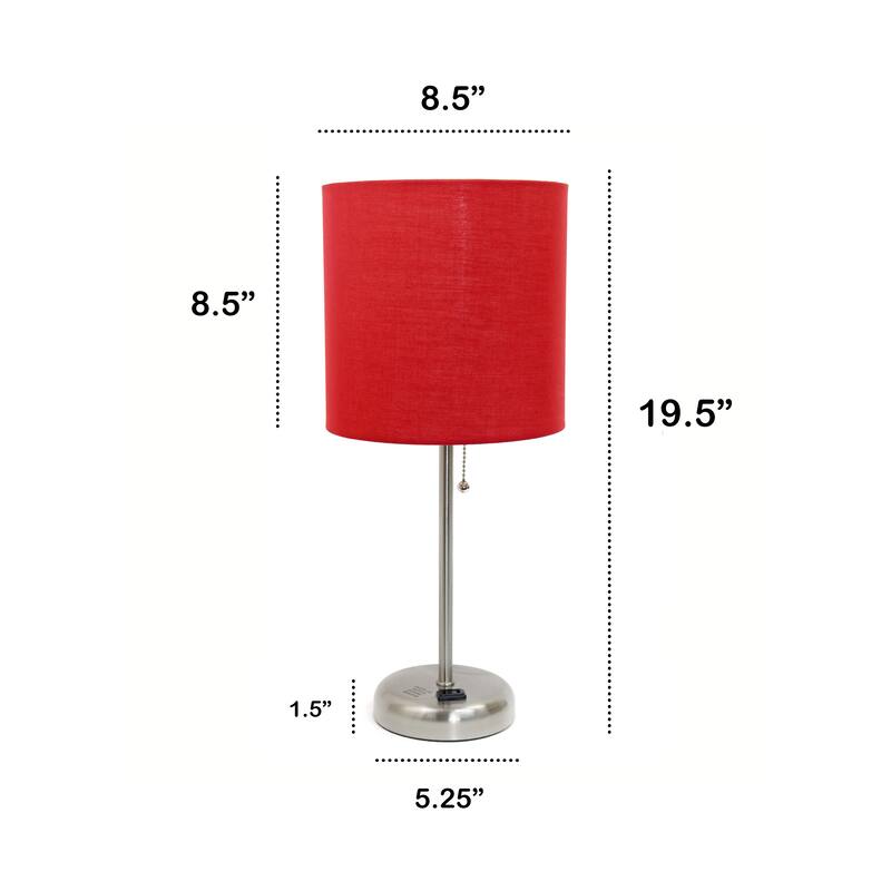19.5" Power Outlet Metal Lamp in Steel w Aqua Shade
