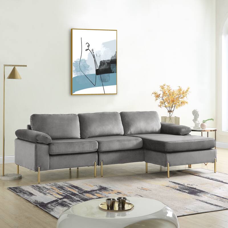 Gray Velvet Sectional Sofa with Chaise