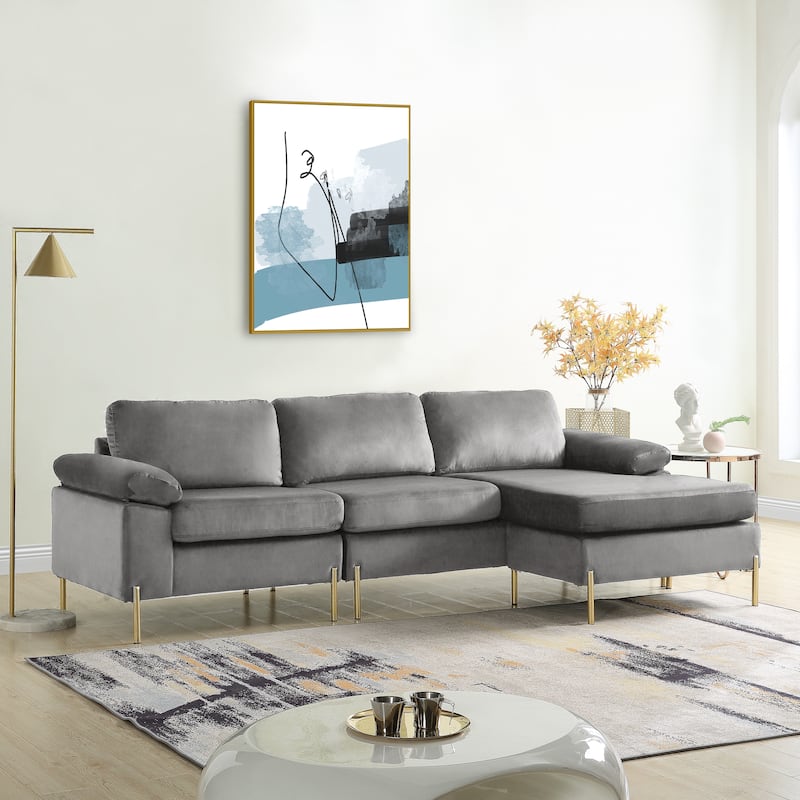 Velvet Sectional Sofa with Chaise