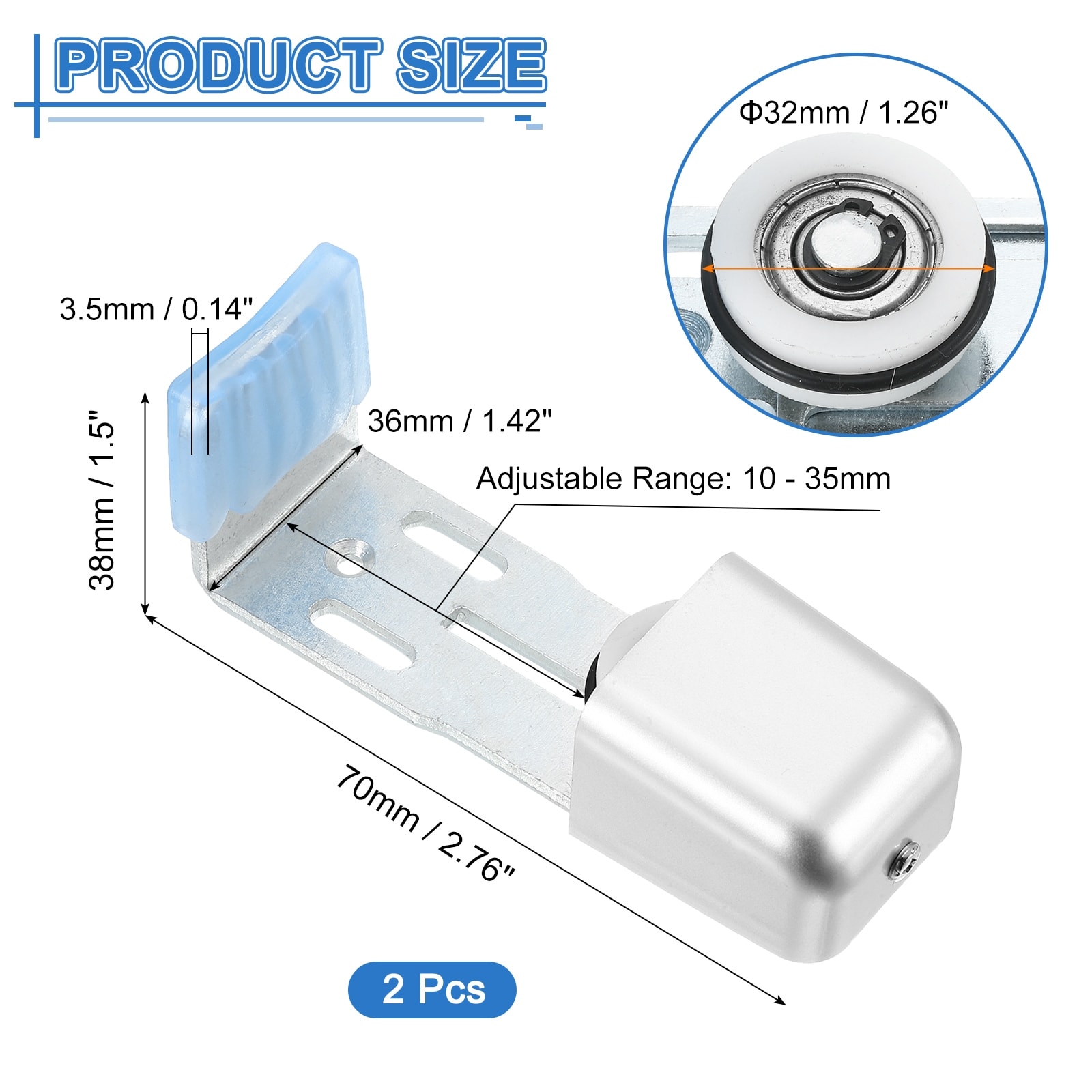 Sliding Barn Door Guide, 35-58mm Adjustable Stay Roller with Silicone Pad
