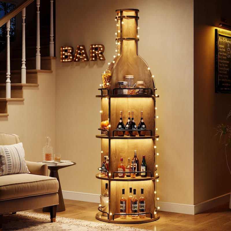 75 Inch Tall Wine Rack with Storage Shelves, Hanging Goblet Holder