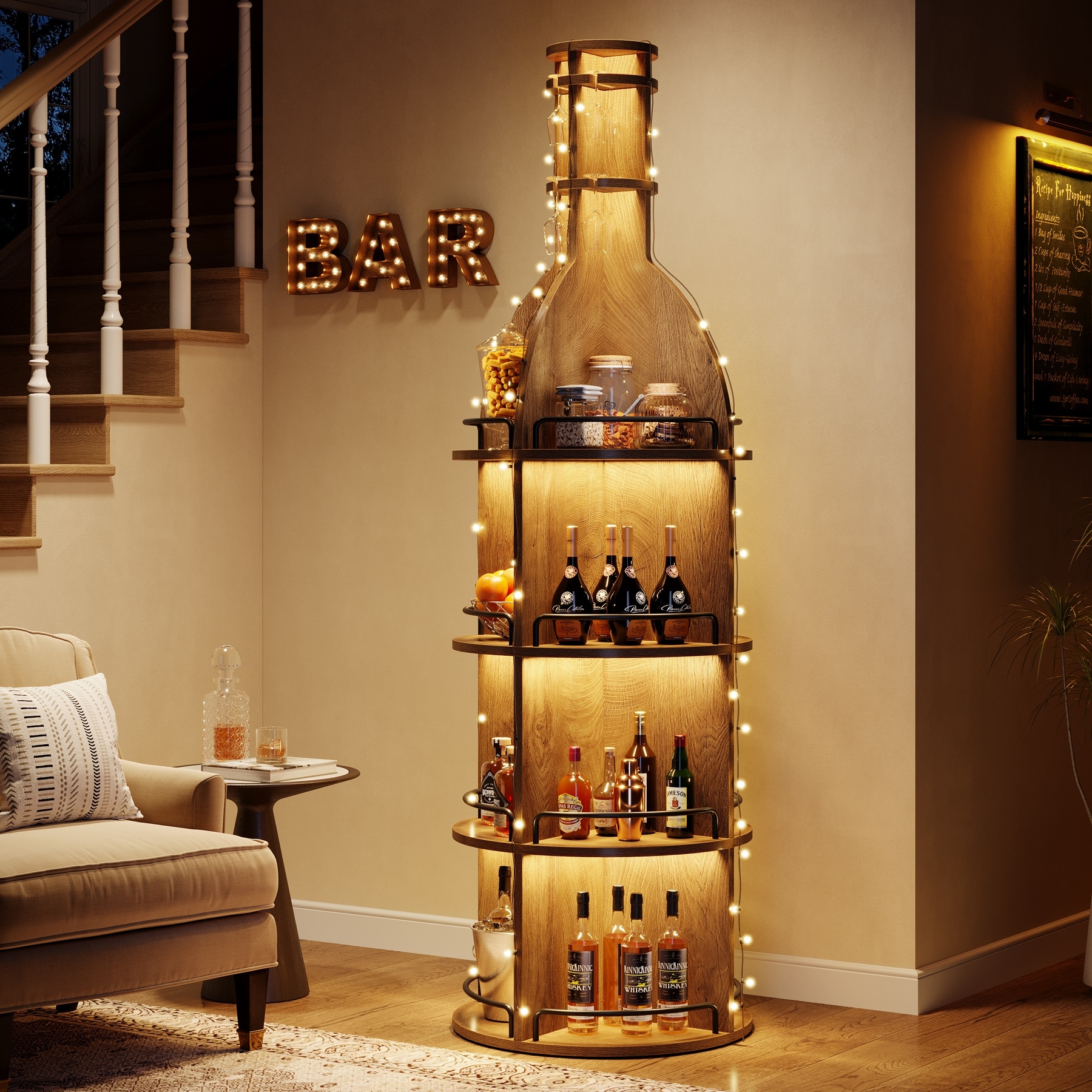 75-Inch Tall Wooden Wine Rack with Storage Shelves