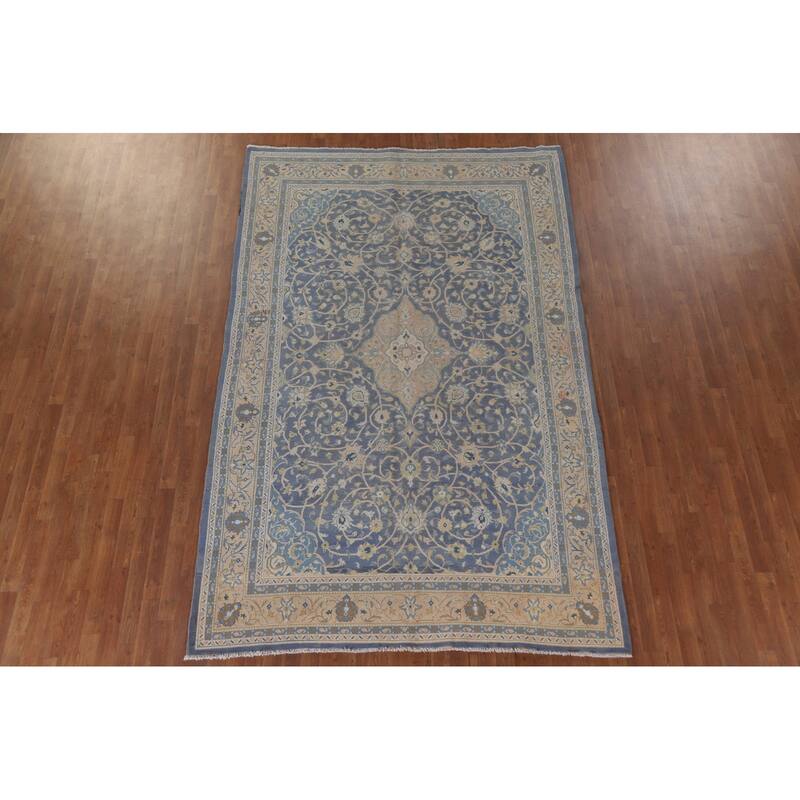 Hand Knotted Oriental 100% Wool Carpet Traditional Floral Navy Blue & Blues Sarouk Area Rug - 10' 4'' X 6' 8''