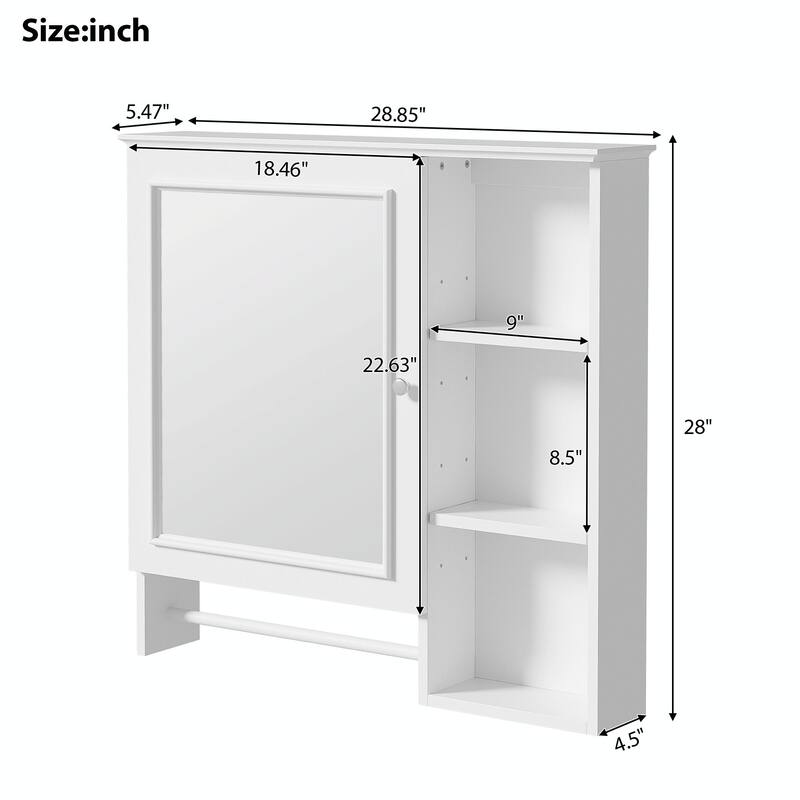 Wall-Mounted Bathroom Storage Cabinet with Large Mirror Door