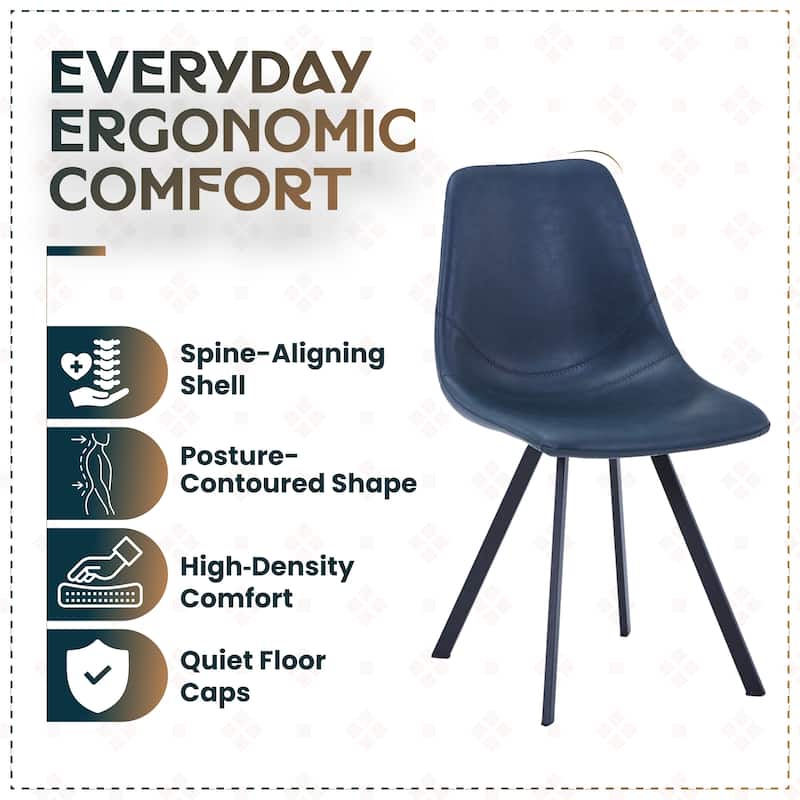 Markley Modern Ergonomic Leather Dining Chair with Black Steel Legs, Scratch-Resistant & Comfortable Kitchen Chair