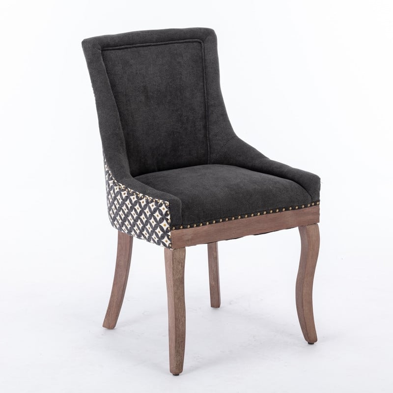 American Design Thickened Fabric Dining Chairs Set of 2,Solid Wood Legs, Bronze Nail Head