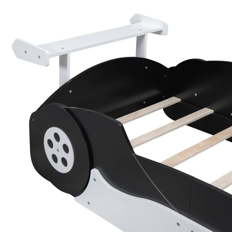 Race Car-Shaped Twin Size Platform Bed with Wheels,Shelf