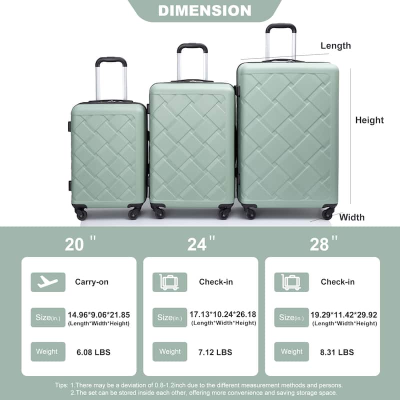 Hardshell Suitcase with Spinner Wheels ABS Luggage Sets 8-Piece Set (20/24/28+portable handbag + 4 pieces storage bag set)