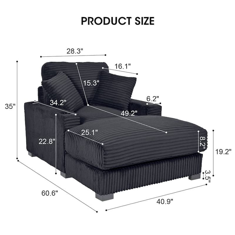 GDFStudio - Polyester 1-Seater 28.3" Chaise Lounge with Tufted Back and Arm