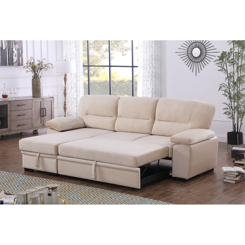 Velvet Fabric Reversible Sleeper Sectional Sofa Chaise
