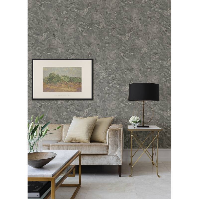 A-Street Prints Meness Grey Metallic Marbling Wallpaper