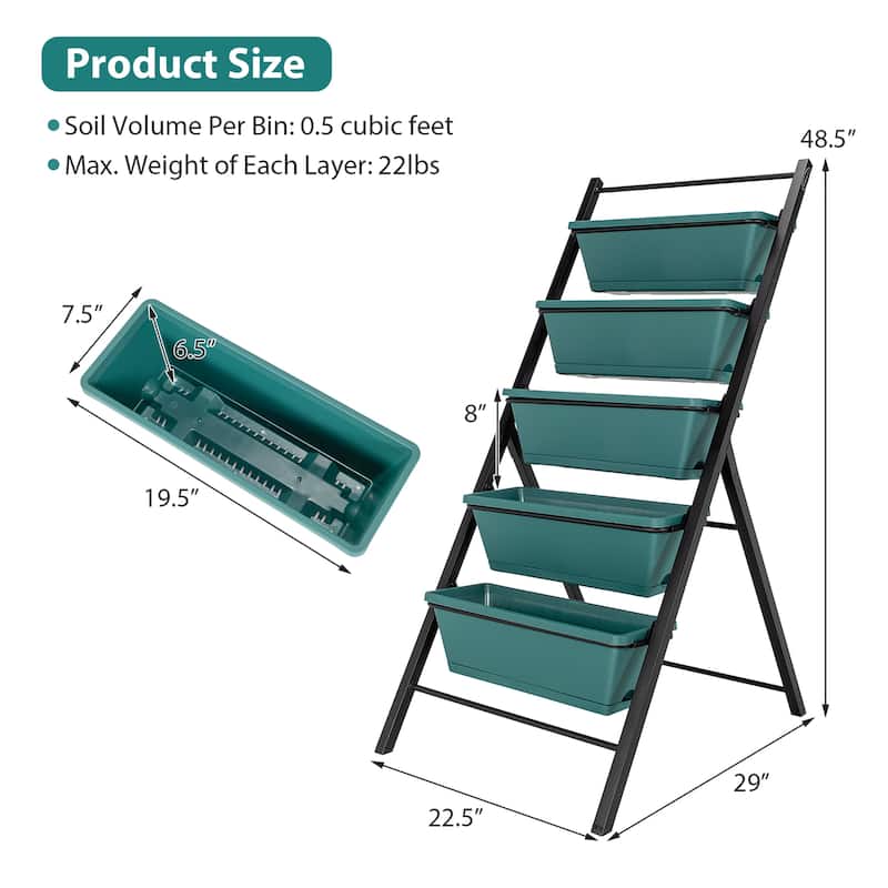 Costway 5-tier Vertical Garden Planter Box Elevated Raised Bed w/5