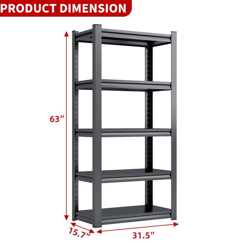 4/5 Tier Adjustable Metal Storage Shelves Bookcase, Black/Natural, 48"/63"H