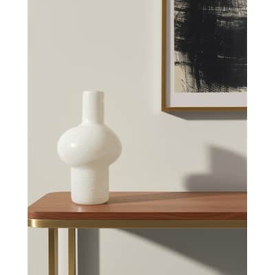 12" White Mottled Handblown Glass Table Vase - 6.89