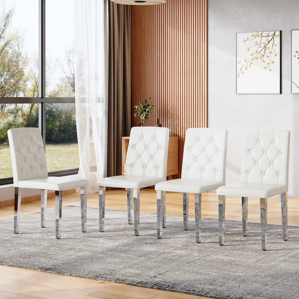 Dining Chairs Set of 4, Comfortable Dining Room Chair, Metal Kitchen Chairs with Faux Leathaire Seats and High Back