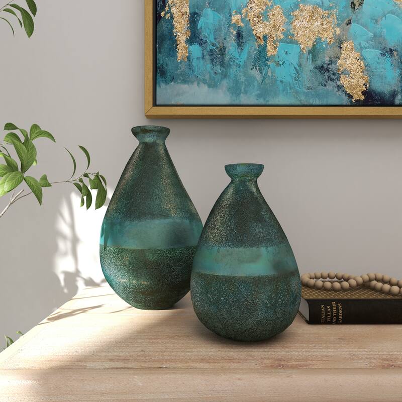 Glass Blown Teardrop Decorative Vase - Set of 2 Gold, Green, Gray - Roche River Decor