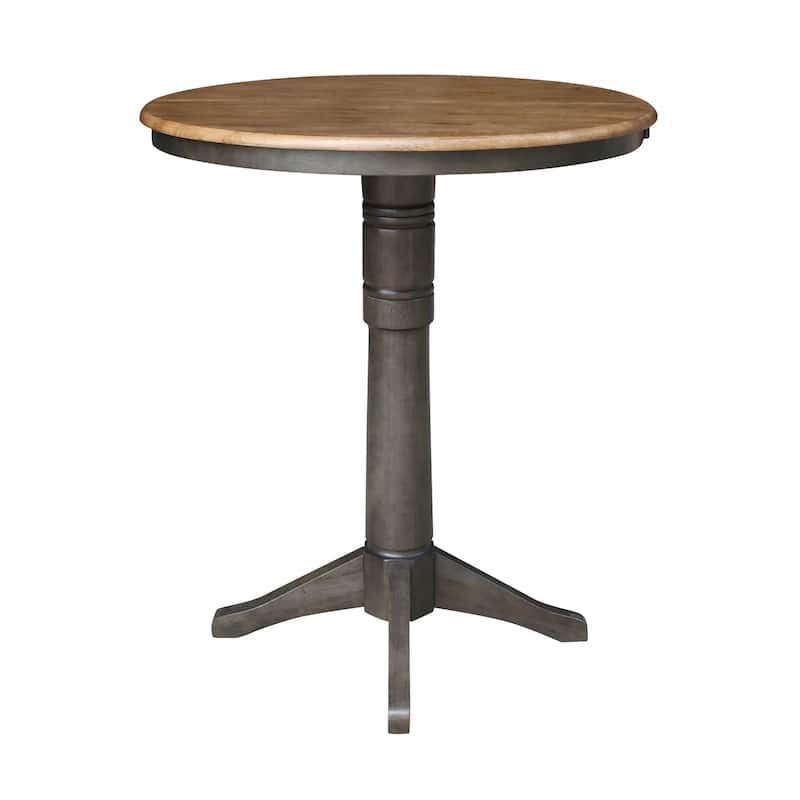 36" Round Top Pedestal Table with 12" leaf - 42.1"H - Bar Height in Hickory and Washed Coal - Hickory/Washed Coal