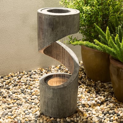 32-Inch Modern Polyresin LED Spiral Outdoor Fountain With Small Planter by Glitzhome
