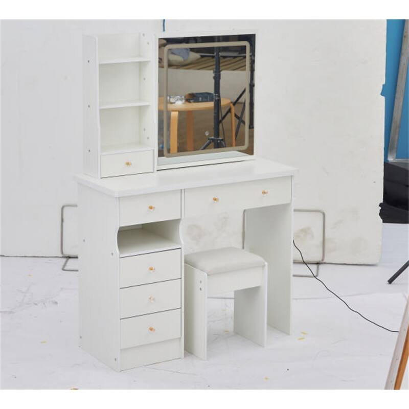 37" Large Vanity Set with LED Mirror and Storage