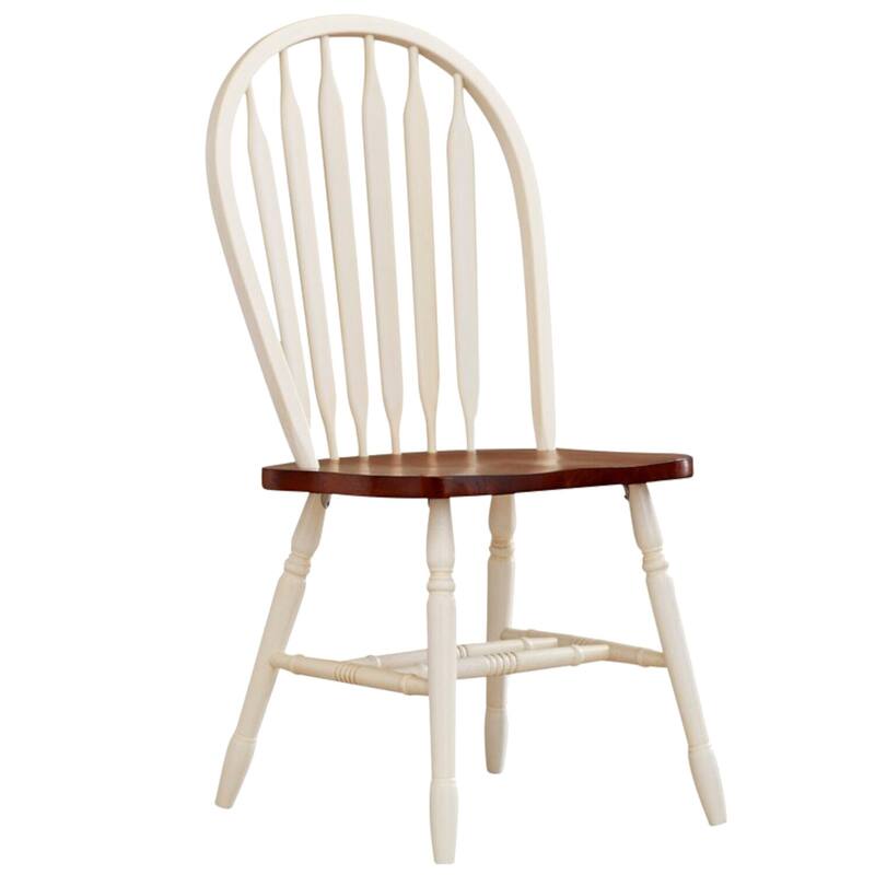 Extendable Dining Set 60" Rectangular Table, 5 Piece Retro Arrowback Chairs, Antique White/Chestnut Brown