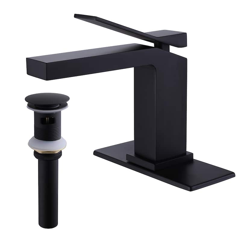 Single Handle Bathroom Faucet with Pop-up Drain 1 Hole Brass Modern Bathroom Sink Basin Faucets - Matte Black