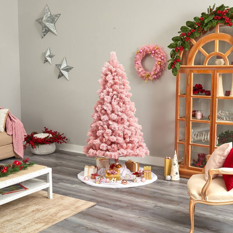 7ft. Holiday Pink Cashmere Artificial Christmas Tree with 300 LED Lights & 599 Branches - Playful Festive X-Mas Showpiece