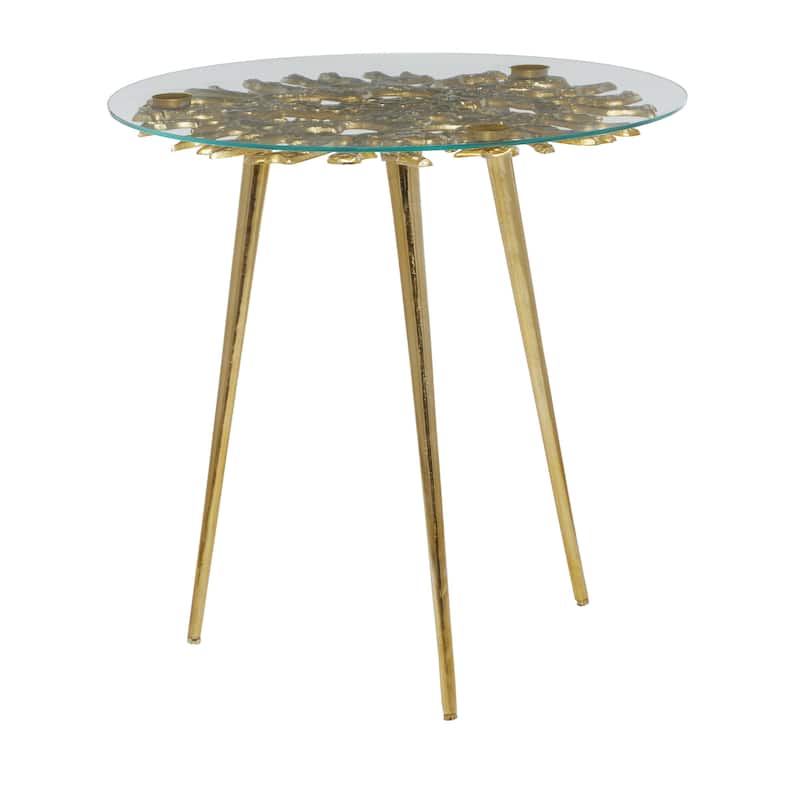 Aluminum Metal Side End Accent Table with Clear Glass Top - Gold - Roche River Decor