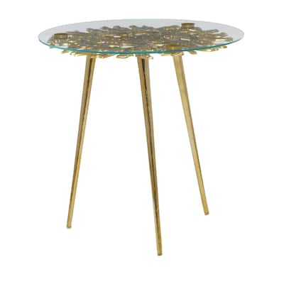 Aluminum Metal Side End Accent Table with Clear Glass Top - Gold - Roche River Decor