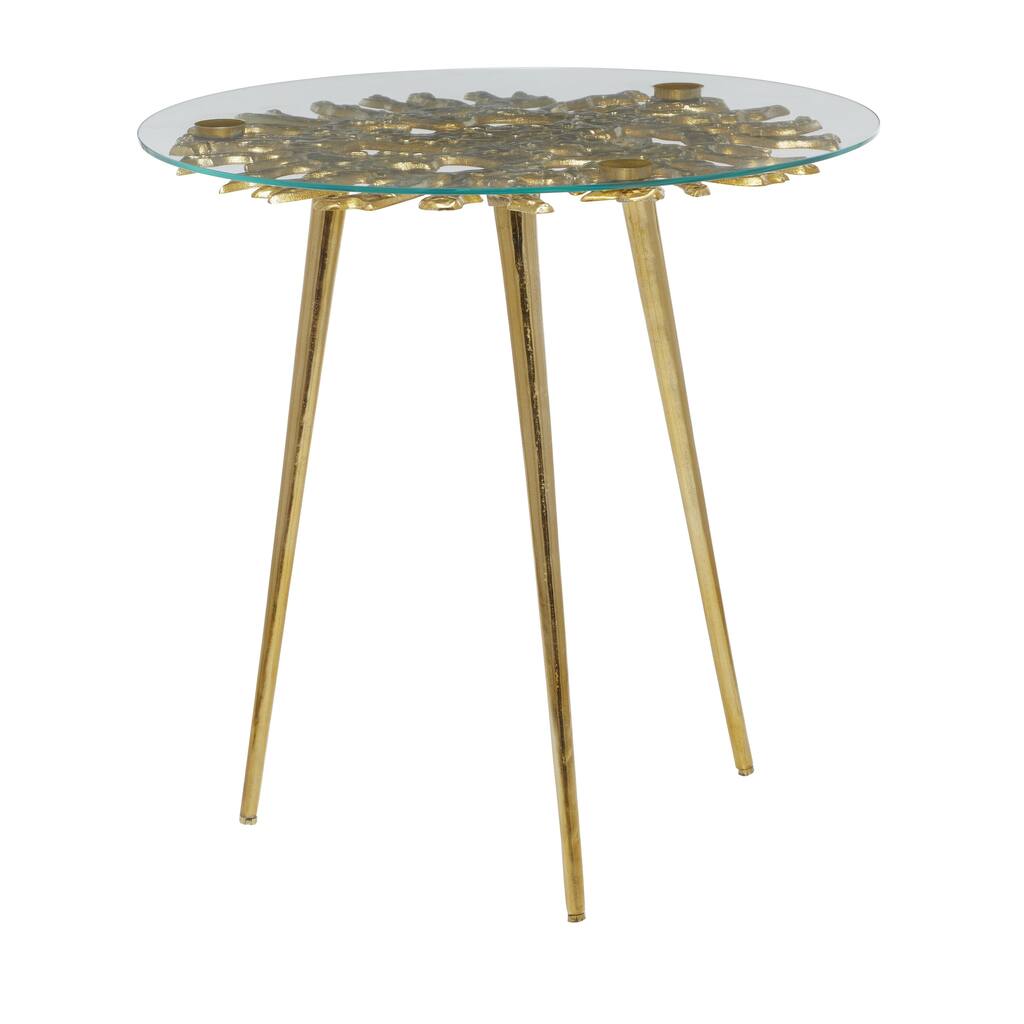 Aluminum Metal Side End Accent Table with Clear Glass Top - Gold - Roche River Decor
