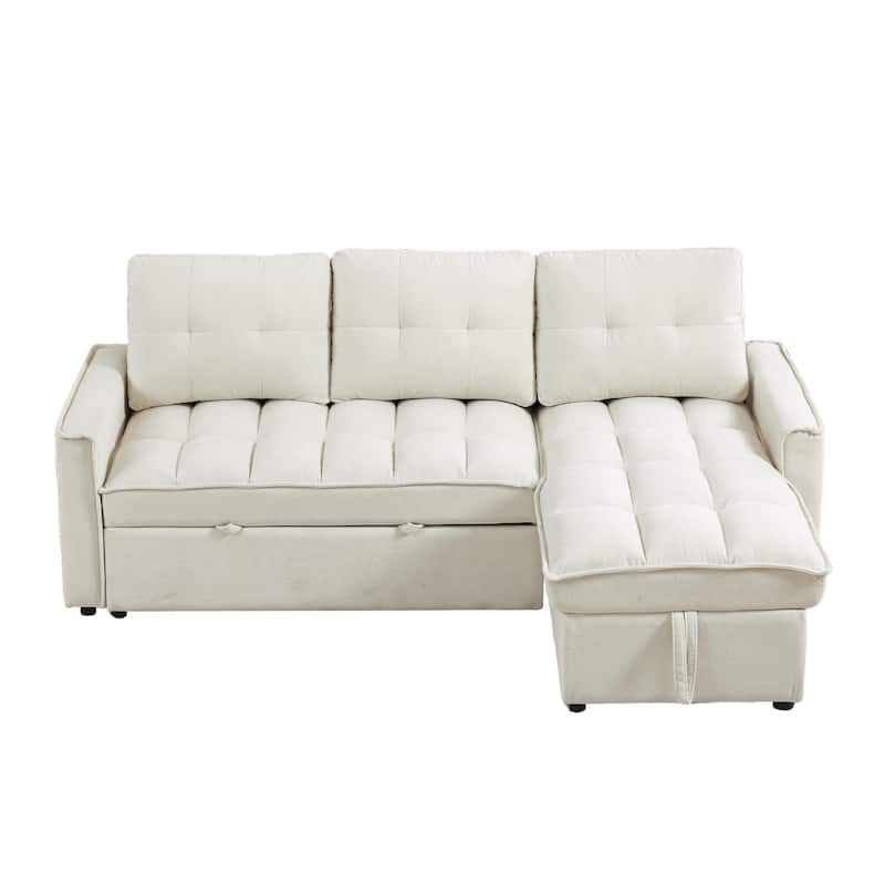 Futon Daybed Pull-Out Sofa Bed with USB and Tape-c, L-Shaped Sectional Sofa with Storage Chaise Lounge and Side Pocket