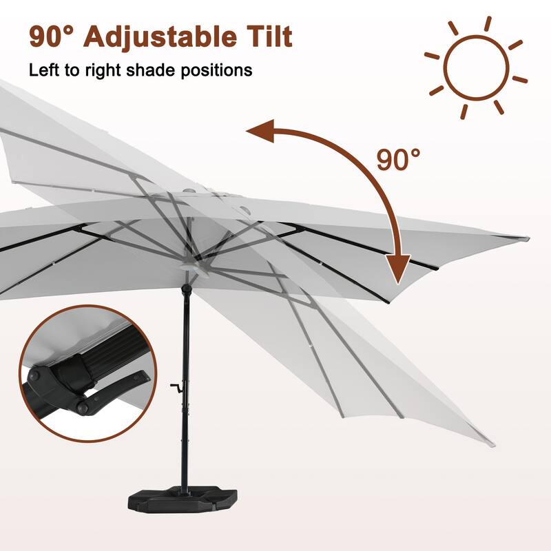 10FT Patio Square Cantilever Market Umbrella with Bluetooth Lights