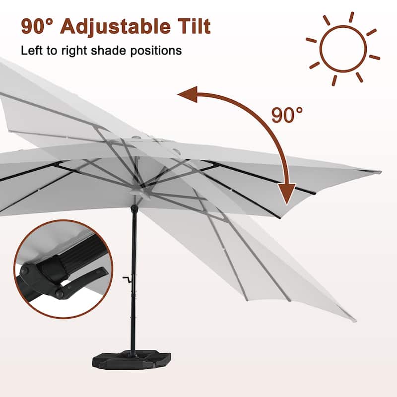 10 x 13ft Patio Rectangular Cantilever Market Umbrella with Lights(Without Based)