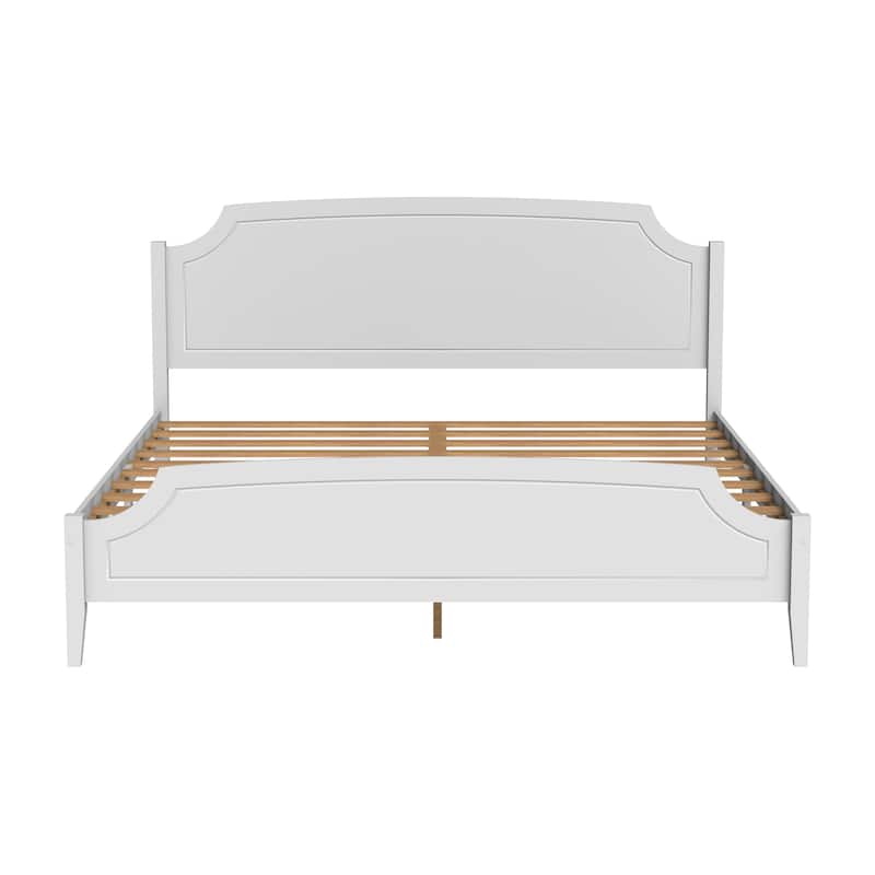 White Contemporary Roman Style, Solid Wood Bed, Queen Size Bed Frame