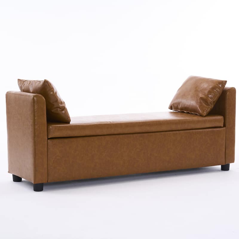 Velvet/Leather Storage Bench for Bedroom,End of Bed Bench for King Size Bed, Modern Upholstered Long Ottoman Bench for Entryway - 55" Wide - Faux-Leather-Camel