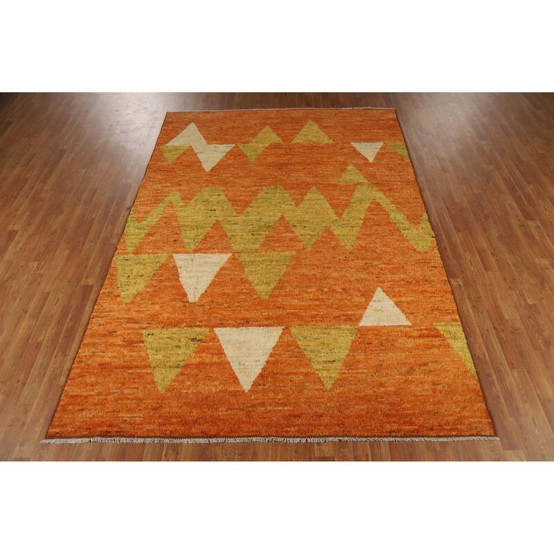 Orange Moroccan Oriental Area Rug Handmade Modern Bedroom Wool Carpet - 6'9" x 9'10"