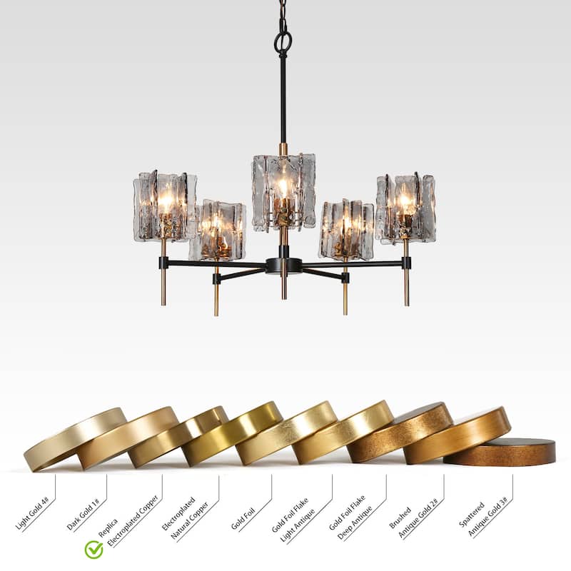 Kasy Modern 5-Light Wheel Chandelier Textured Glass Lights for Dining Room - D 26" x H 86" Max