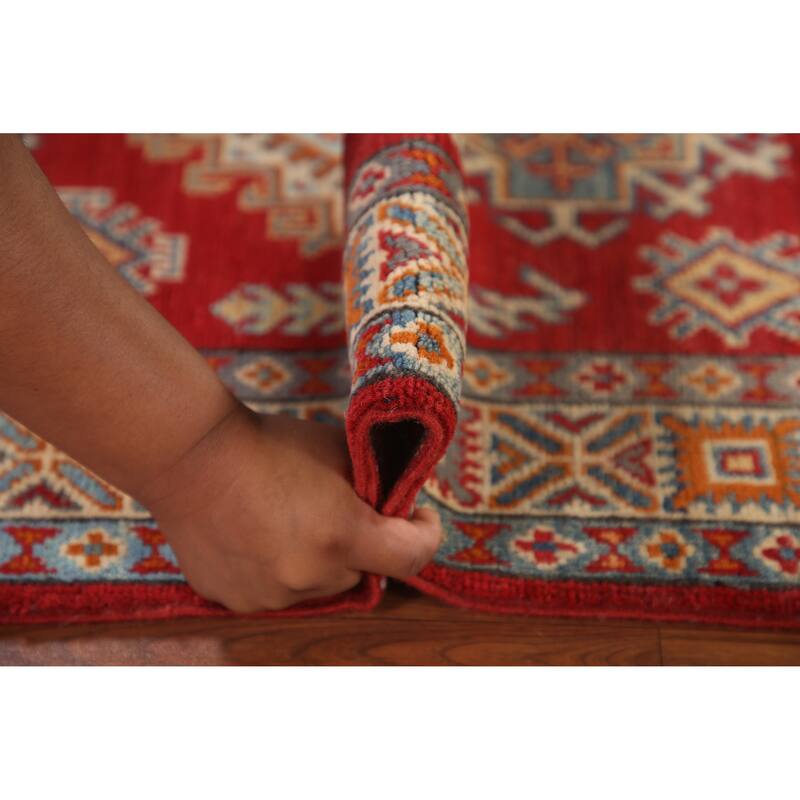 Kazak Oriental Accent Rug Hand-Knotted Geometric Red Wool Carpet - 2'9"x 4'1"
