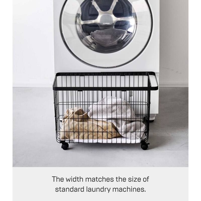 Yamazaki Home Rolling Wire Basket, Steel, 9.8 gallons, 35 liters, Holds 11 lbs - L 9.8 x W 21.5 x H 14.8 inches