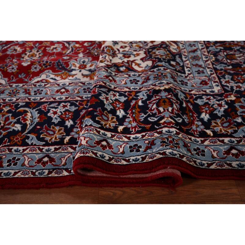 Floral Kashan Turkish Rug Machine-Made Bedroom Red Carpet - 9'8" x 12'9"