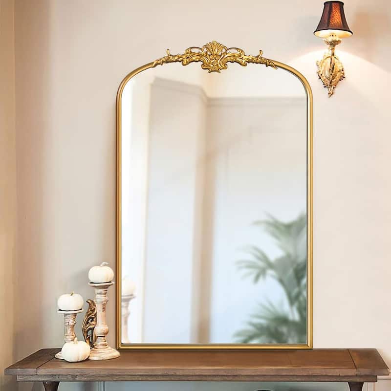 Vintage Carved Arched Mirror Baroque Mirror - 24X36 - Gold
