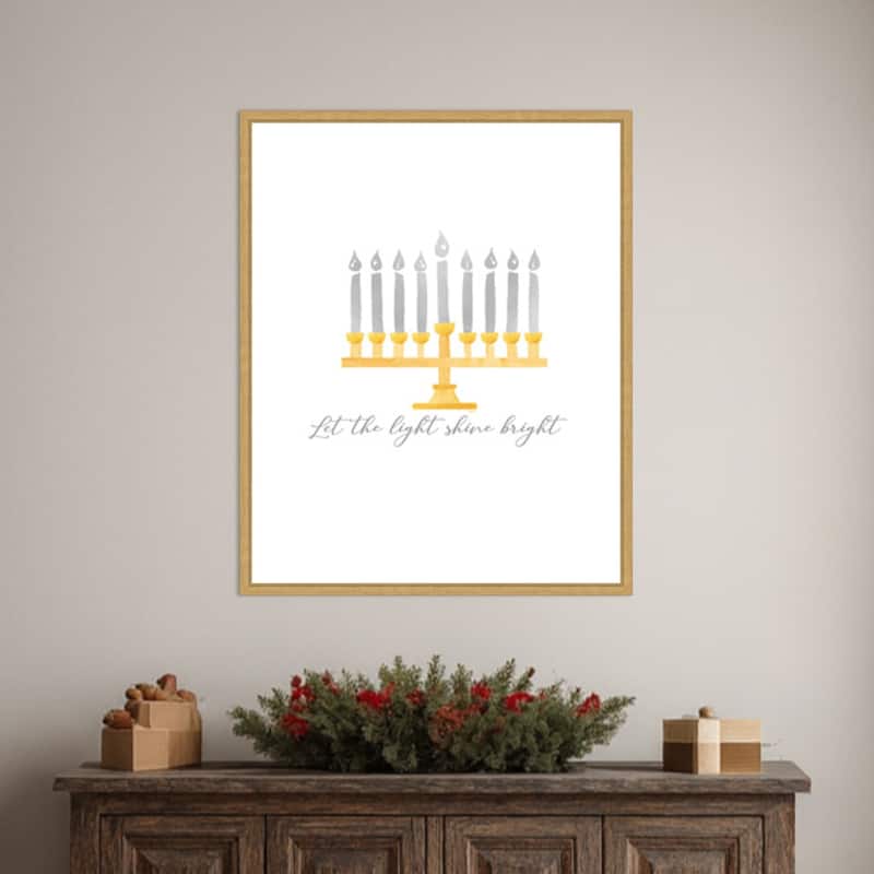 Hanukkah Lights portrait I-Light Shine Bright by Tara Reed (23 x 28 in.), Framed Canvas Wall Art Print - Sylvie Bright Gold