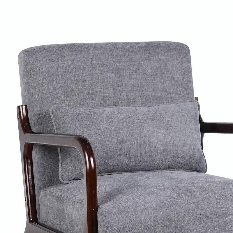 Mid-Century Modern Accent Chair with Solid Wood Frame and Detachable Lumbar Pillow for Living Room or Bedroom