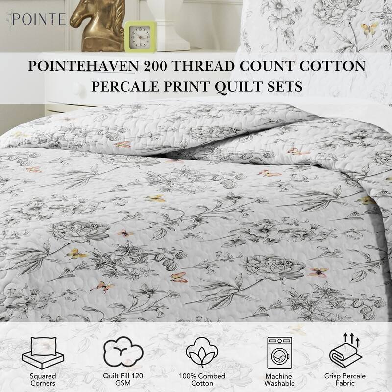 Pointehaven Percale Cotton Oversized Printed Scroll Design Quilt Set