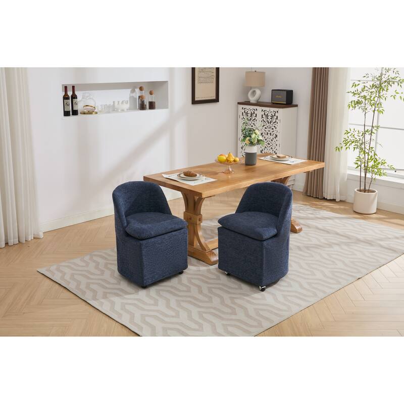 Modern 2 Piece Set 360° Swivel Fabric Kitchen Dining Chair with Back Cushion Universal Wheels for Dining Room Kitchen