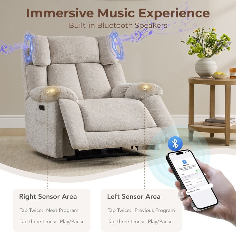 Spruce & Spring Power Lay Flat Nursery Recliner with Bluetooth Speakers and Power Lumbar Support
