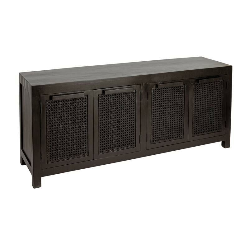 Mango Wood and Cane 4-Door Sideboard Cabinet