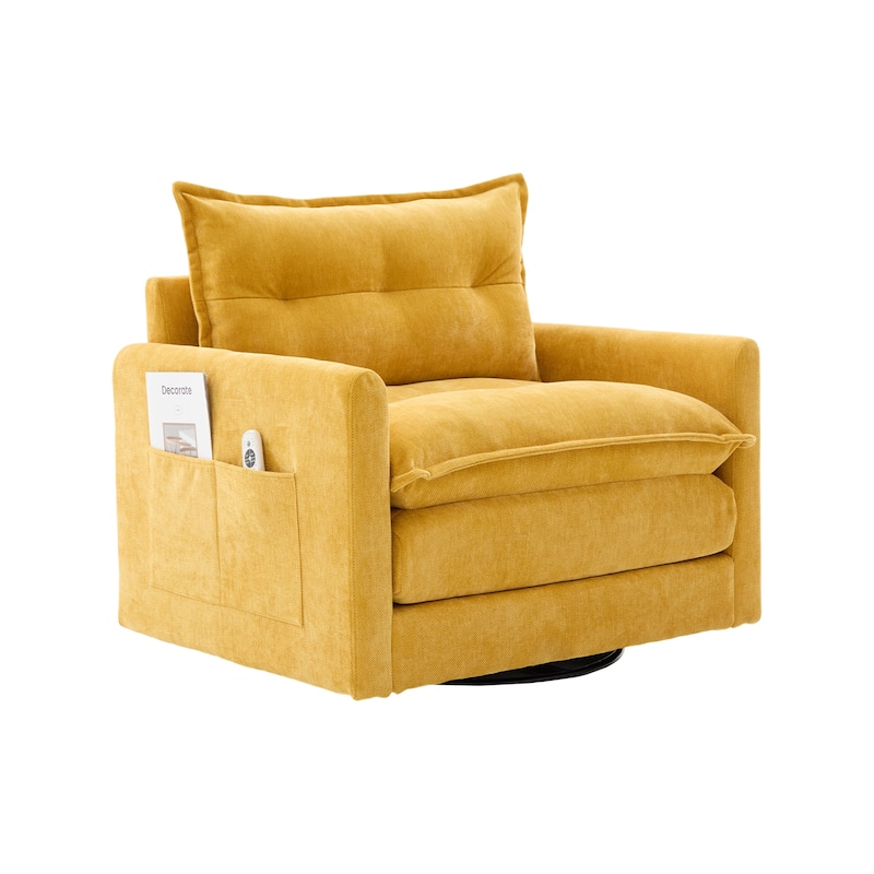 Chenille 360° Swivel Barrel Chair with Memory Foam and Side Pockets
